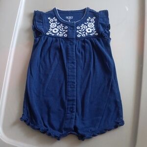 Carters navy romper with white embroidery